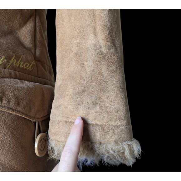 Baby Phat Girls Brown Tan Faux Fur Coat Size Small Y2K Penny Lane Embroidered - Picture 8 of 16